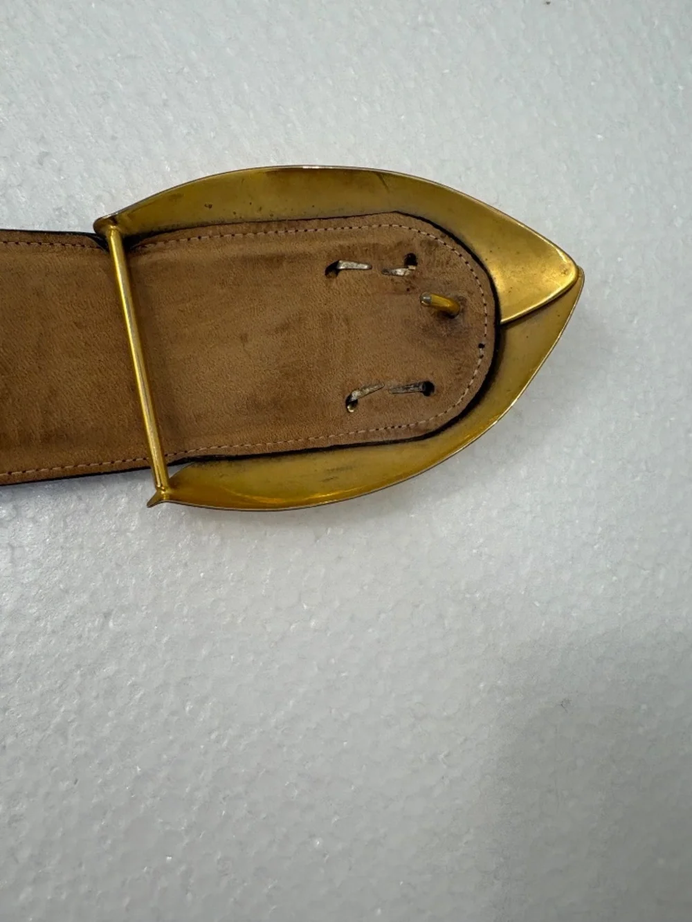 Saks Fifth Avenue Black Patent Leather Embossed Belt with Goldtone Buckle; Small